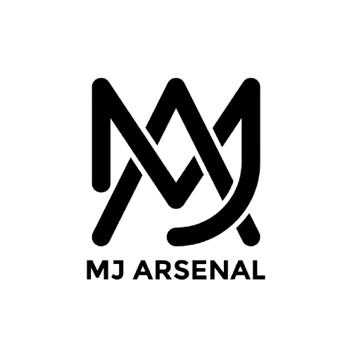 Black logo of MJ Arsenal on a white background